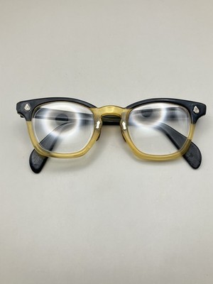 American Optical AO Vintage 1950s Two Tone Glasses Black & Amber 4 1/2 46 22