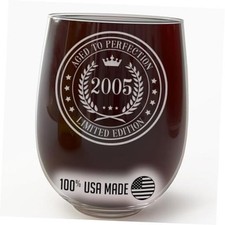 Vintage 2005 Etched 17oz Stemless Wine Glass &ndash; Clear Orginal Circle Vintage