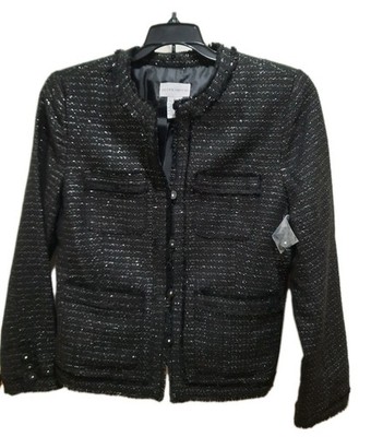 NEW Jaclyn Smith Black/Silver Tweed Blazer size 8 Pockets Workwear Formal Nice!!