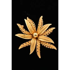 PIM Vintage Flower Pin Brooch Brushed Gold Matte Petals Signed 1980s 80s BinAT