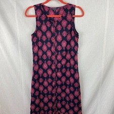 Lucky Brand Navy Pink Button Up Long Maxi Dress Sleeveless XS