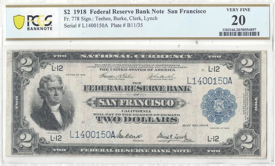 1918 $2 Federal Reserve Bank Note Fr-778 PCGS VF-20 - Image 2 of 3
