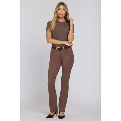 NYDJ Marilyn Straight Leg Pants Brown Lift Tuck Petite 14P Stretch Trousers