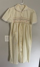 Vtg Hand Smocked Yellow Nightgown L House Coat Cottagecore Loungedress MuuMuu