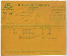 HJ Heinz Company 57 Varieties Allentown PA 1932 Vintage Billhead Spaghetti Soup