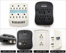 Lot of 2 Surge Protectors Philips SPP2217WA/17 & 6 Outlet Wall Tap Adapter