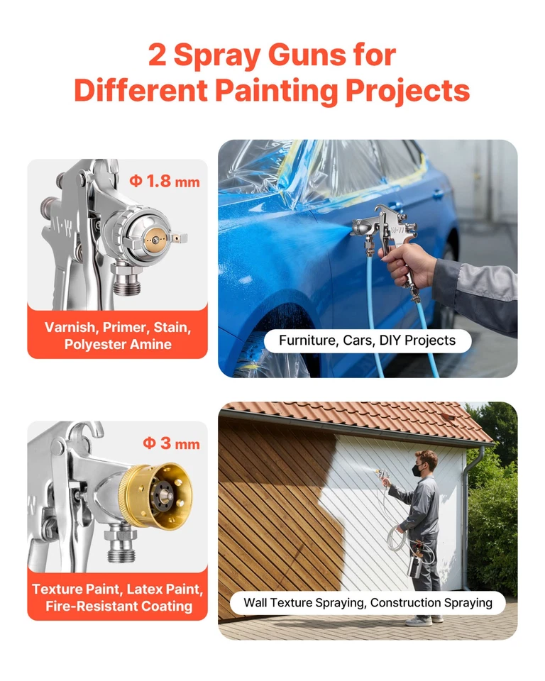 Распылитель краски 0,5 галлона 2 л распылитель с 2 пистолетами и шлангами для автомобильного забора - Изображение 2 из 4