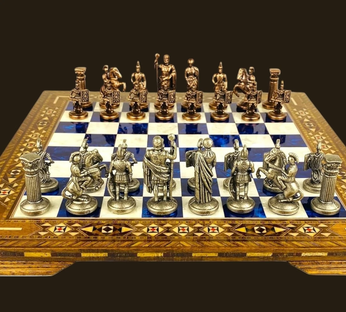 Original Rosewood Chess Set With Brass Pieces