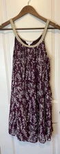 Charming Charlie Mini Sundress Plum Floral Gold Trim Halter Neck Size Medium