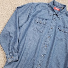 Wrangler Denim Shirt Mens 2XL Blue Button up Cowboy Work wear