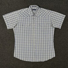 Panhandle Slim Western Pearl Snap Shirt Mens 18 XL Blue Plaid Short Sleeve