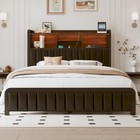 Full Queen Size Upholstered Bed Frame with Charging&Storage Headboard, LED Light