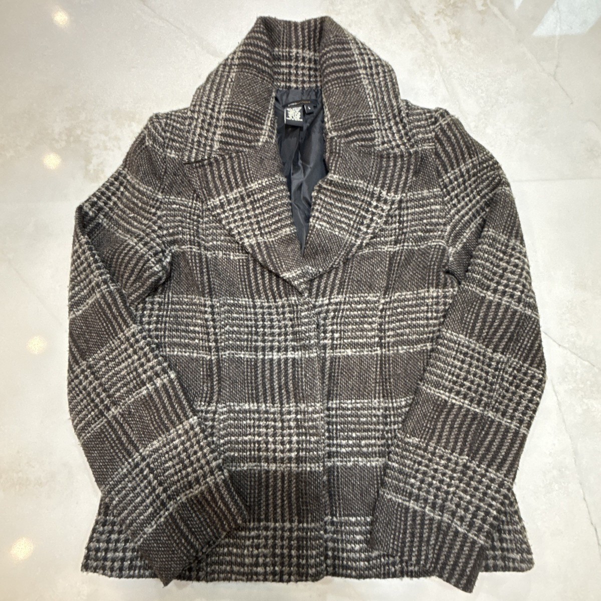 BCBGMAXAZRIA Women's Jacket Plaid Brown Gray Size L Cozy Fall