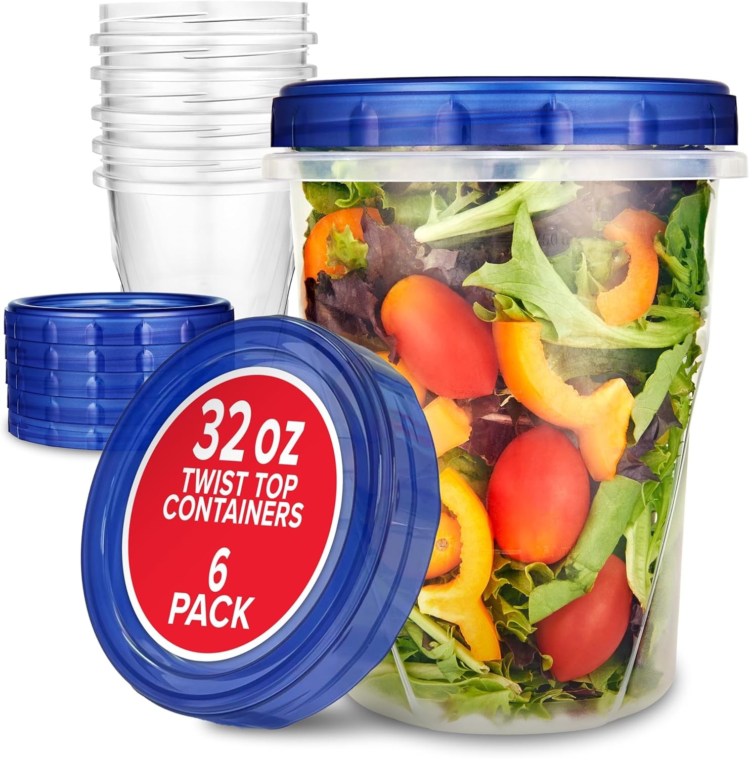 Combo Plastic Containers with Twist Top Lids 5 x 32oz, 10 x 16oz, & 6 x 8oz, ...