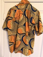 Men's Dashiki African Print Cotton Short Sleeve Collared Button-Front, One Size