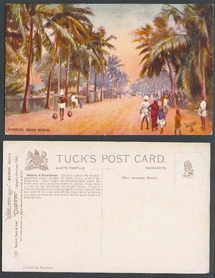 Indien alte Tuck's Oilette Postkarte Madras eine Straßenszene, schwarze Stadt Ureinwohnerviertel
