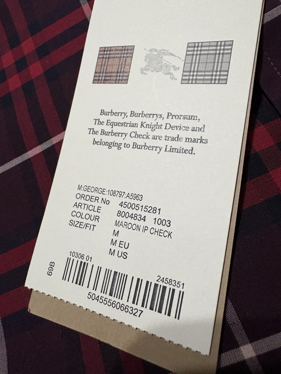BURBERRY Shirt Check Medium M Maroon Burgundy Red New With Tags | eBay