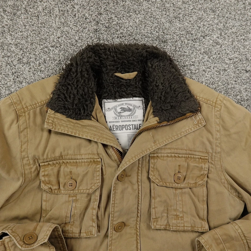 VTG Aeropostale Jacket Mens S Brown Sherpa Faux Fur Lined Adirondack Coat Y2K - Image 4 of 4