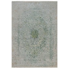 9'9"x14' Green Broken and Erased Design Hand Knotted Wool & Pure Silk Rug 92899