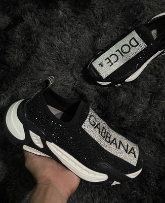 Dolce&Gabbana Fast Rhinestone-Embellished Sneakers Black/White     Size 42EU