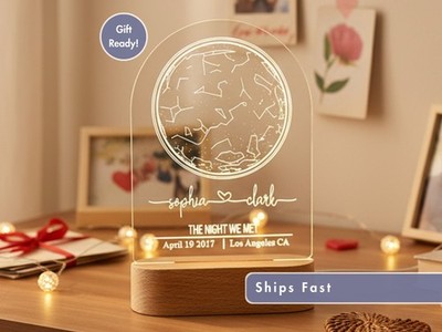 Custom Star Map Night Light, Personalized Anniversary or Couples Gift