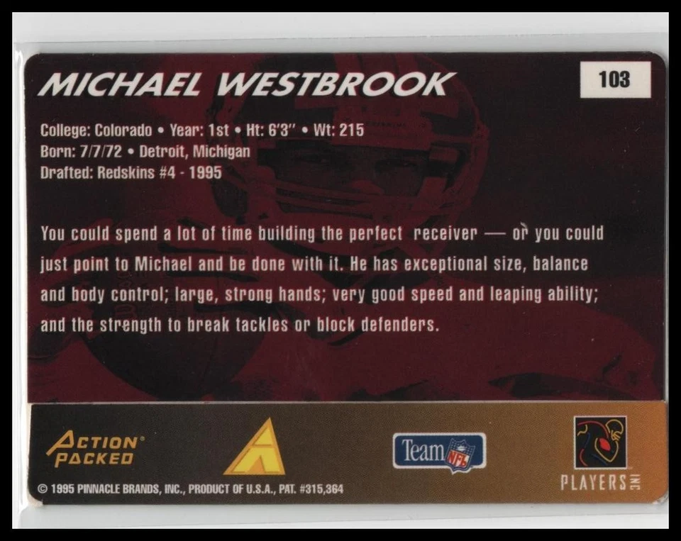 1995 Action Packed Rookies & Stars #103 Michael Westbrook - Image 2 of 2