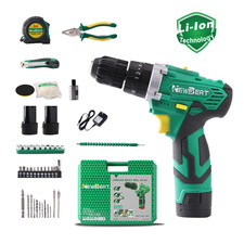 12V Cordless Hammer Drill 2 Batteries Wall Drilling Tool Set Pliers Knife Case