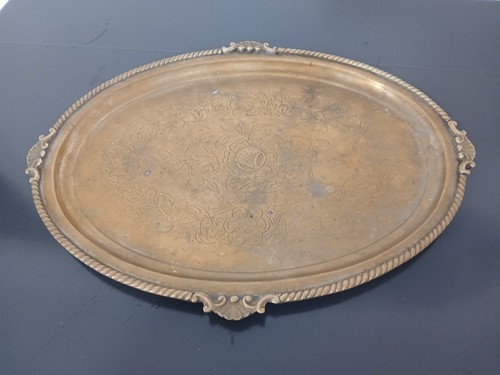 Antique Sheffield Silver Metal Tray Engraved Flowers 43cm Vintage
