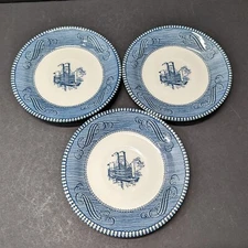 Currier and Ives Saucer Blue Mississippi Steamboat - Set of 3