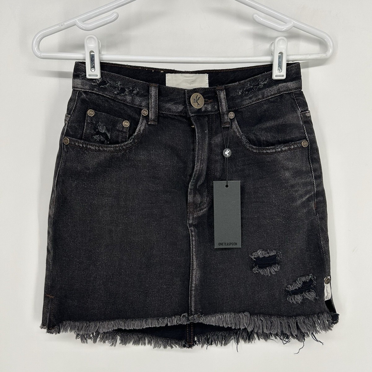 One Teaspoon Skirt Womens 23 Double Bass Black Denim 2020 Mini