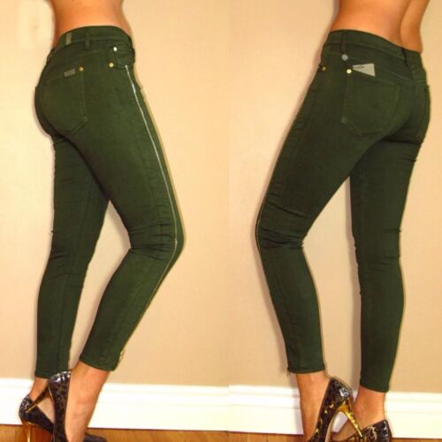 $215 7 For All Mankind Skinny Dark Green Khaki Leg Zipper Womens Jeans  26-29 New | eBay