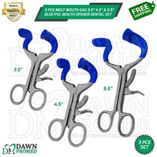3 Pcs Molt Mouth Gag 3.5" 4.5" 5.5" Blue PVC Mouth Opener Dental Instruments Set