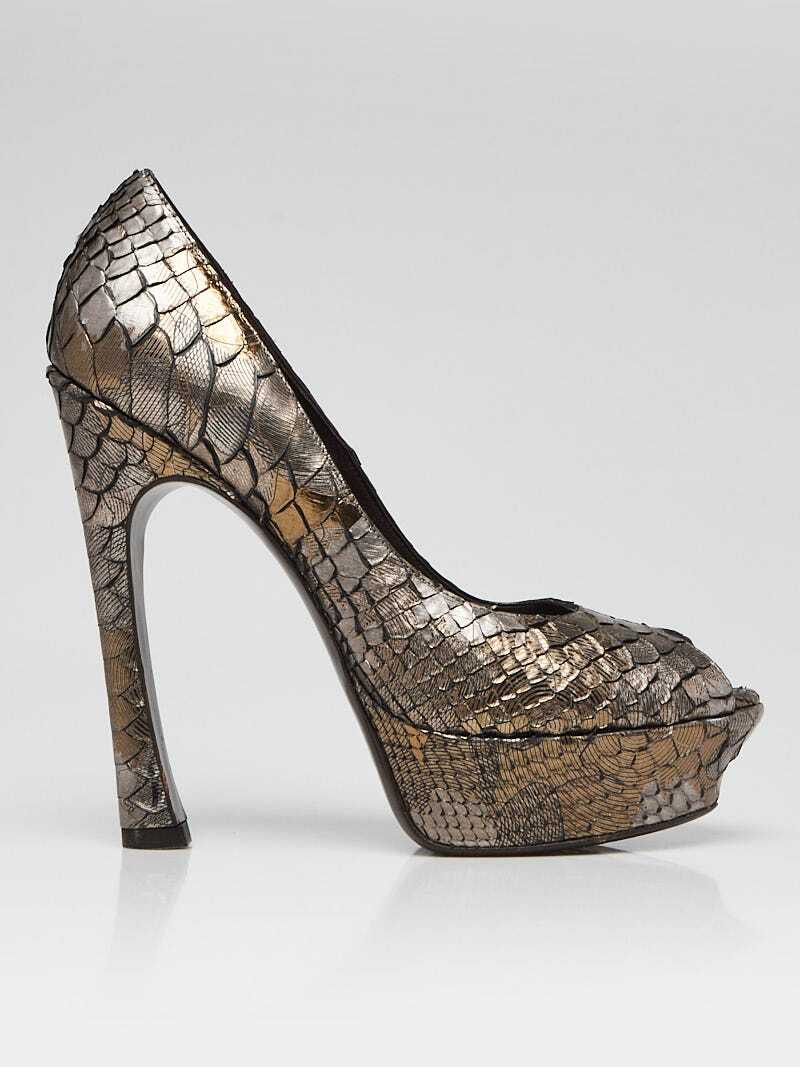 Yves Saint Laurent Grey Python Palais Peep Toe Pu… - image 3