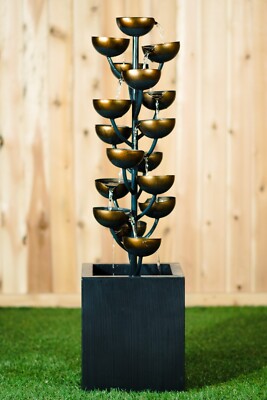 38'' H Zinc Metal Fountain Multi-Level Cups Tiered Water Fountain Outdoor Decor