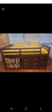 twin loft bed with desk and shelves