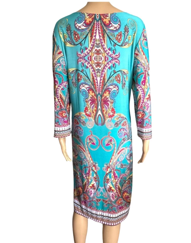 TIANA B Boho Paisley Shift Dress Turquoise Red Yellow Size Large - Image 2 of 4