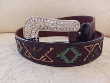 Nocona Sz M 34 Tooled Brown Leather Belt Painted Southwestern Pattern