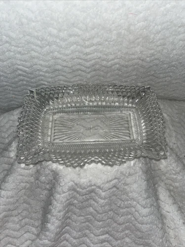 1950s Federal Glass Vintage Diamond Point Ruffled Wave Edge Serving Dish.