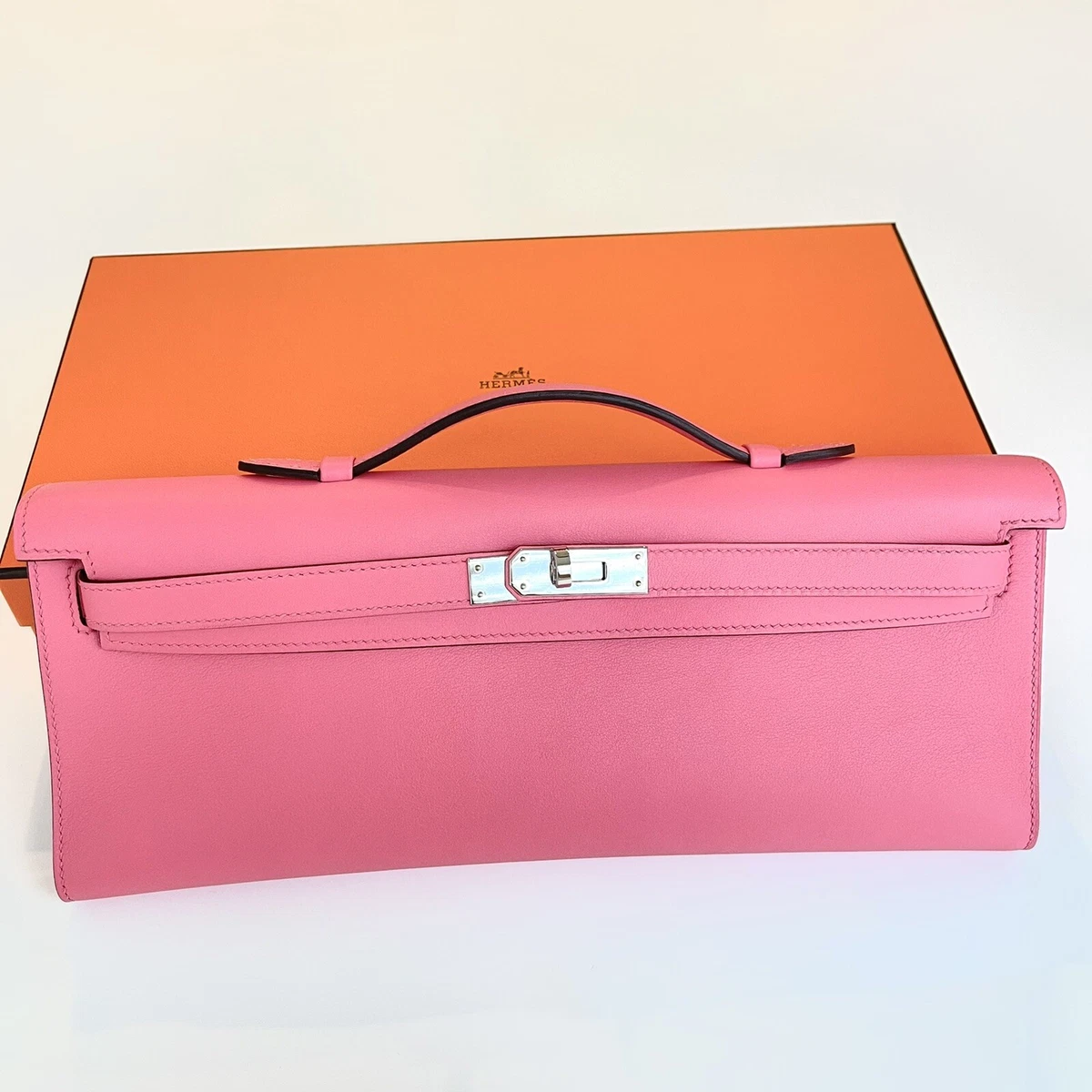 SOLD OUT** NEW HERMES Kelly Cut Clutch. Rose Azalee / PHW. 100% Authentic