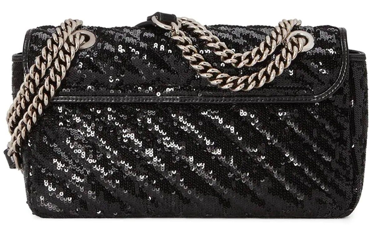 NEW GUCCI MARMONT SEQUIN LEATHER BLACK CROSSBODY SHOULDER