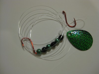  Walleye 2 Hook Spinner Rigs Crawler Harness (Green Fish Scale)