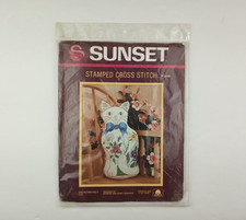 Sealed SUNSET 4800 The Purr-fect Cat Stamped Cross Stitch Kit 12.5" High Pillow