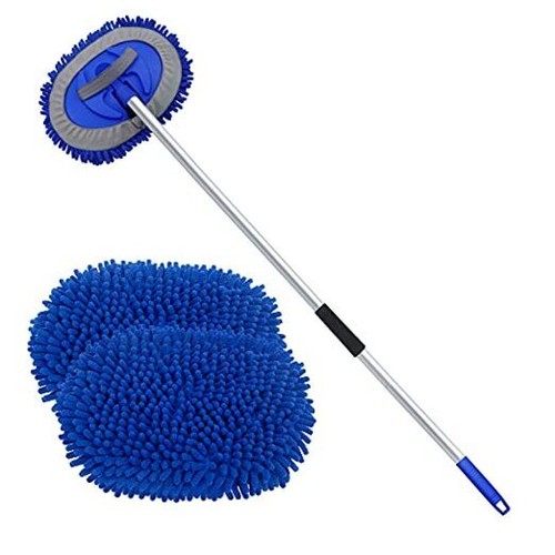 62" Microfiber Car Wash Brush with Long Handle Car Washing Mop Kit Mitt blue