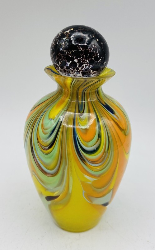Perfume Bottle Multi-Color Swirl Art Glass with Matching Glass Stopper