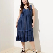 LOFT | Spotted Tiered Pocket Midi Dress Size 14