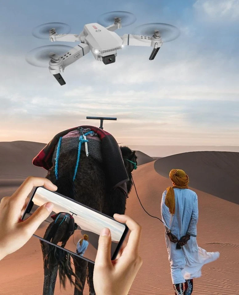 E88 WIFI FPV Quadcopter Selfie w/ Fordable HD 4K Wide Angle Dual Camera RC Drone - Image 3 of 4