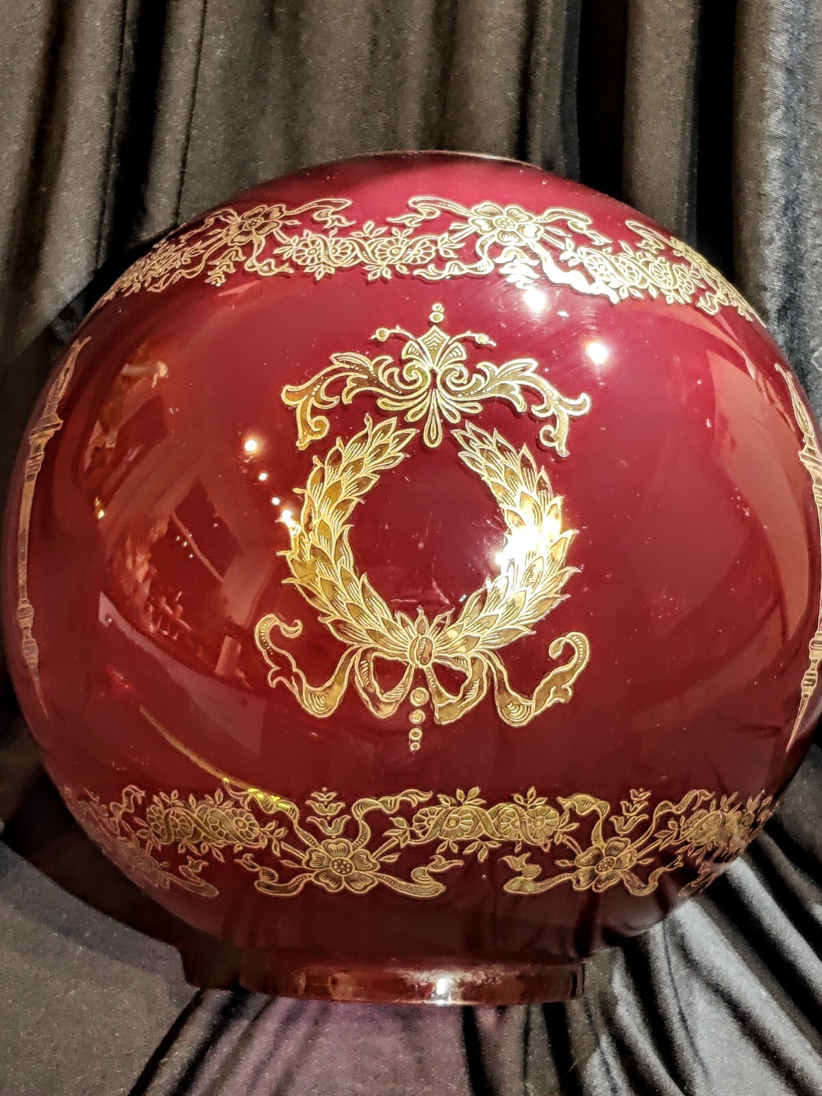 Antique Cranberry Gilt 10" Victorian Wind GWTW parlor banquet oil lamp