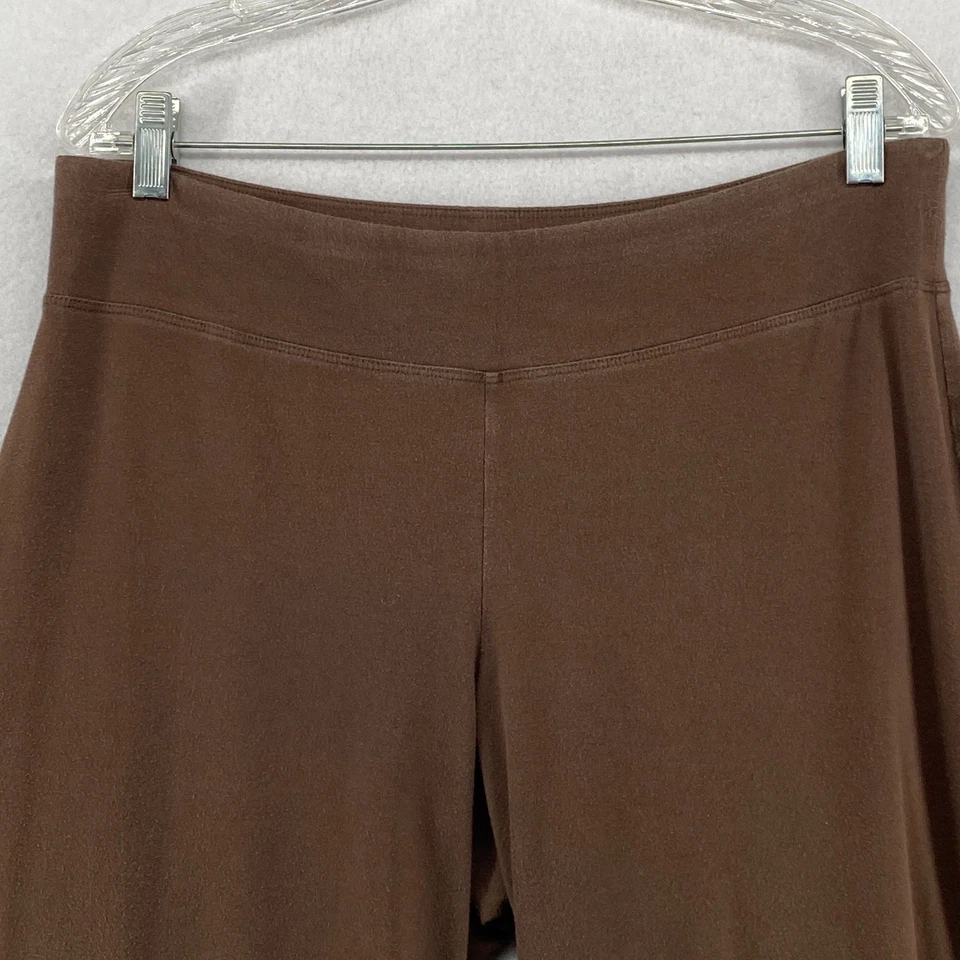 EILEEN FISHER Pants M Cotton Stretch Jersey Wide Leg Cropped Pull On Brown USA - Image 4 of 4