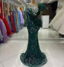 Dark Green Mermaid Prom Dress Crystals Beaded Lace Evening Formal Party