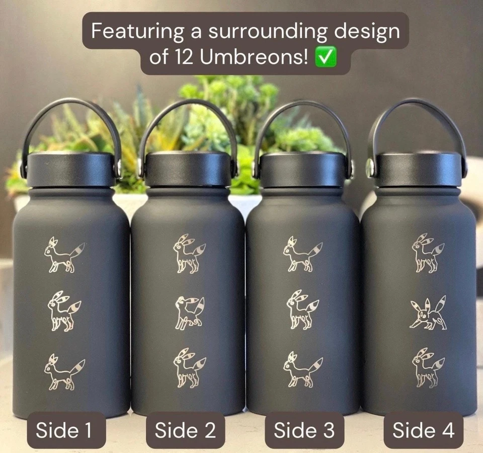 Umbreon Water Bottle Engraved Coffee Tumbler, Eevee Eeveelution Waterbottle - Image 2 of 4
